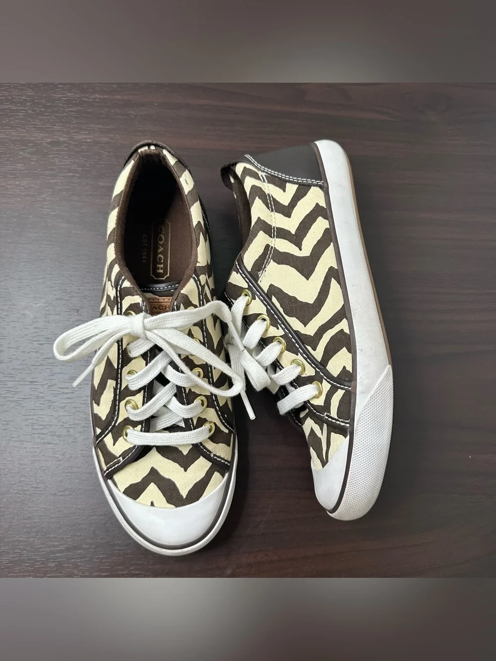 Coach Barrett Zebra Animal Print Canvas Leather Lace-Up Sneakers Rubber Sole 7.5